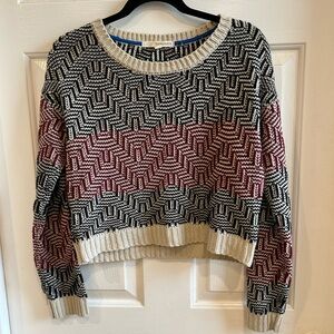 Rewind Black, Cream & Burgundy Geometric Crewneck Sweater
